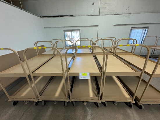 Lot of 10 Tan Rolling Metal Stock Carts w/ Brake