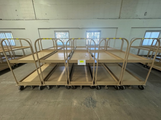 Lot of 10 Tan Rolling Metal Stock Carts w/ Brake