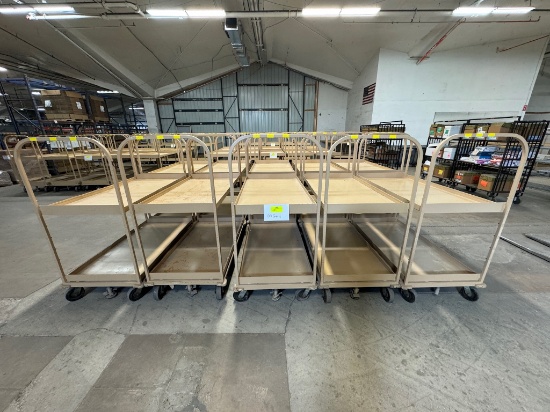 Lot of 10 Tan Rolling Metal Stock Carts w/ Brake