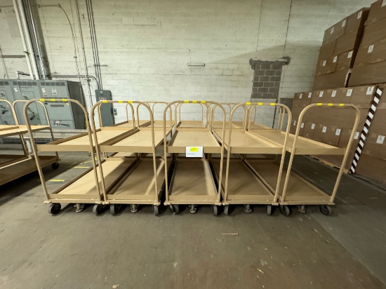 Lot of 10 Tan Rolling Metal Stock Carts w/ Brake