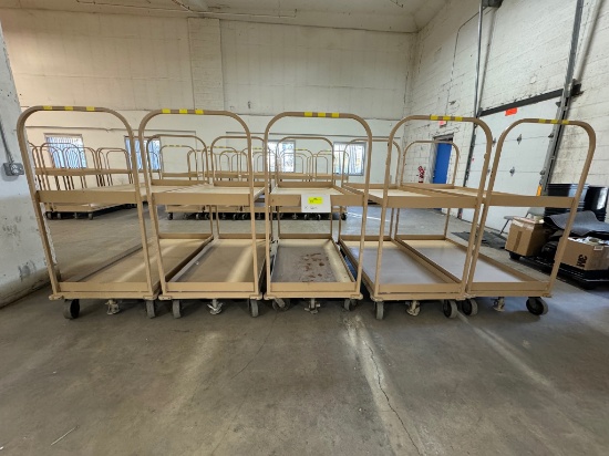 Lot of 5 Tan Rolling Metal Stock Carts w/ Brake