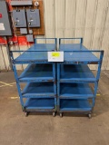Blue Metal 4-Shelf Carts w/ Wood Shelves