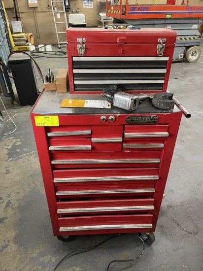 Proto Rolling Tool Chest. Missing 1 wheel. Pnumatic Impact Drill. Contents may or may not be incl...
