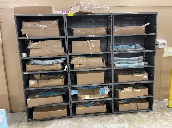 Metal Storage Shelves, Set of 3. 6 shelves each. 3'x7'x18" per section.