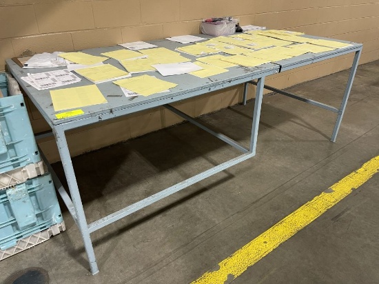 Work Table with metal frame and wood top. 4'x8'x3'