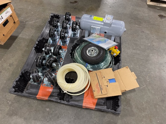 Assorted new motor, new hoses, and 1 doz. New Casters
