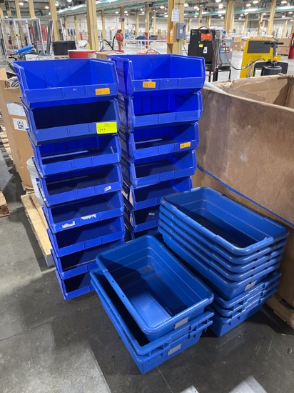 Assorted blue bins