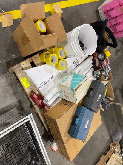 Assorted banners , electrical and plumbing  supplies