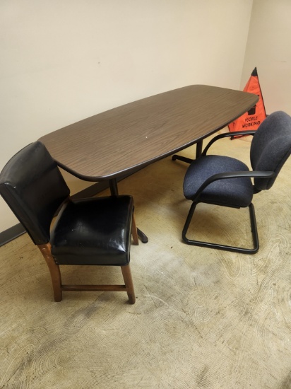 2 office chairs, 6ft conference table, 1 bulletin board
