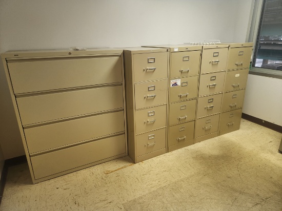 5 4drw file cabinrts, 1 4drw lateral file cabinet, 1 mini fridge, 1 cubicle