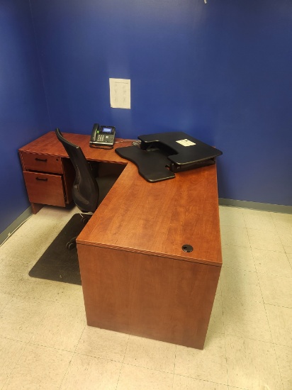 l shape desk with chair and secondary desk with chair