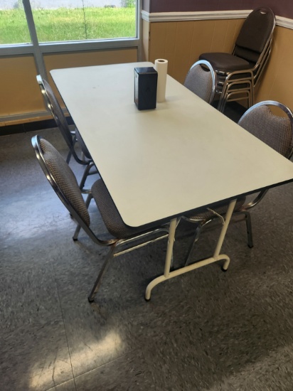 Break room table and chairs with 2 microwave