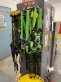 Storage Cabinets (2) and vertical filing cabinet w/ safety harnesses