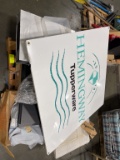 Assorted hose, electrical parts, wooden shelves , and oil spill bucket