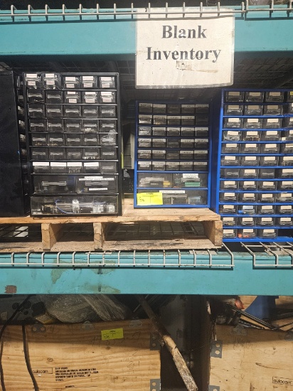 Assorted Plastic Parts Bins with Nuts, Bolts, Screws, Fuses, Electrical Components