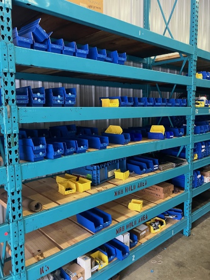 Mostly empty plastic bins & misc. shelf contents - shelving not included