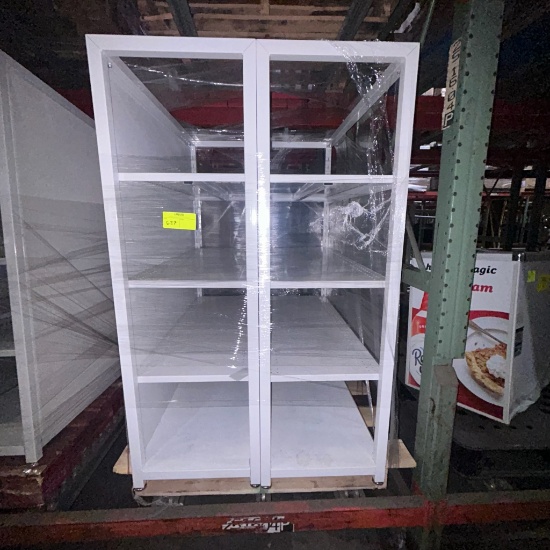 White shelving units
