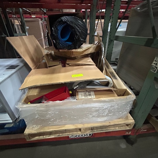 Misc pallet with band saw blades, motors, IT parts