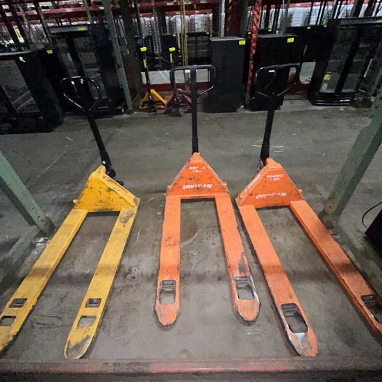 Lot of 3 pallet jacks - 2 Doosan 5500lb capacity & 1 Jungheinrich 5500lb capacity