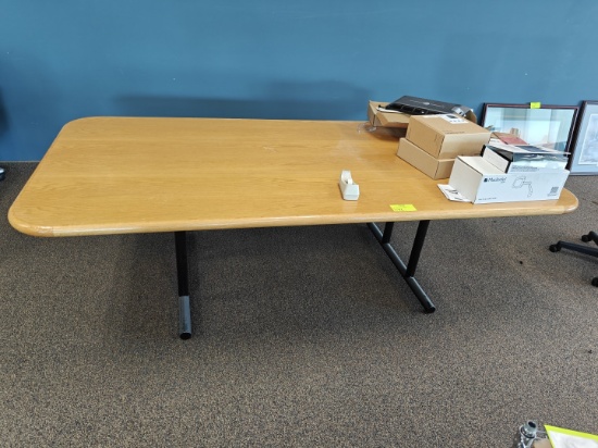 Wood Top Metal Legs Conference Table with 6 Brayton International Padded Conference Chairs