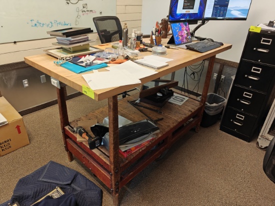 Custom Standing Table on Antique Rolling Cart - Has Electrical Outlets Wired In