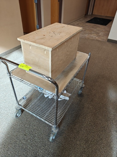 Wire Metal Cart on Wheels with Laptop Height Box on Top