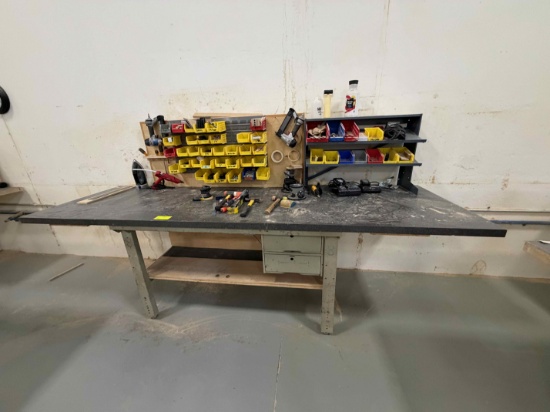Lot of (2) Work Benches - with shelves and contents