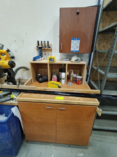 Work bench and wall cabinet with contents