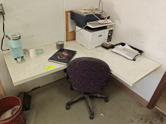 Counterop, coffee maker, chair, printer, etc