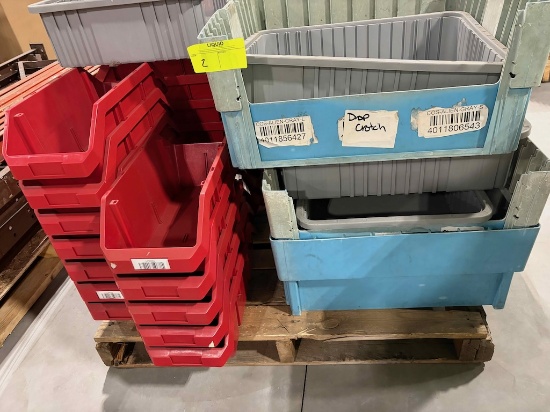 Pallet of misc stacking bins