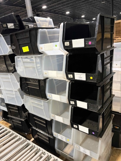 Pallet of stackable plastic bins - 18x11x10" - Approximately 45