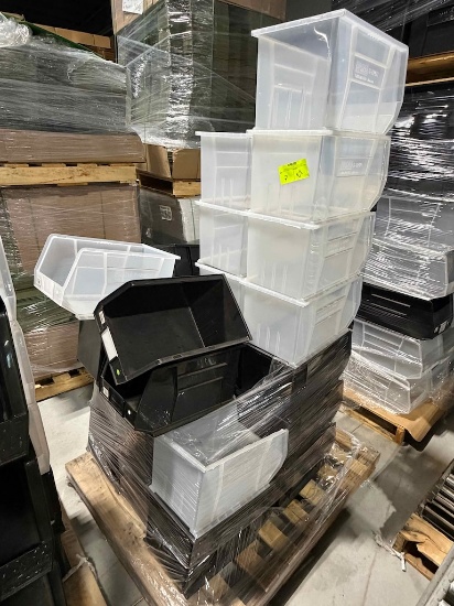 Pallet of stackable plastic bins - 18x11x10" - Approximately 27