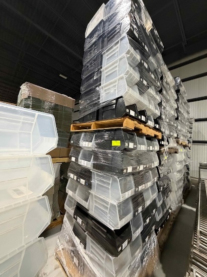 Pallet of stackable plastic bins - 18x11x10" - Approximately 126