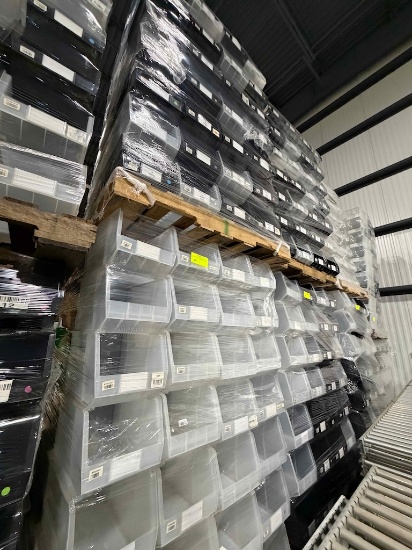 Pallet of stackable plastic bins - 18x11x10" - Approximately 126