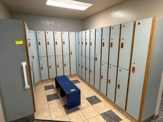 Lot of 35 wooden lockers, approx 12" x 71" x 20" each unit