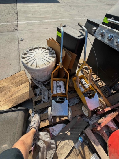 Misc. Pallet: Parking lot stripers, trash can, containment barrel