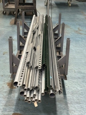 Lot of EMT Conduit, Uni Strut, and Metal Cart