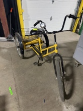 Worksman Cycle Tricycle with rear basket. No brakes, simply reverse to brake