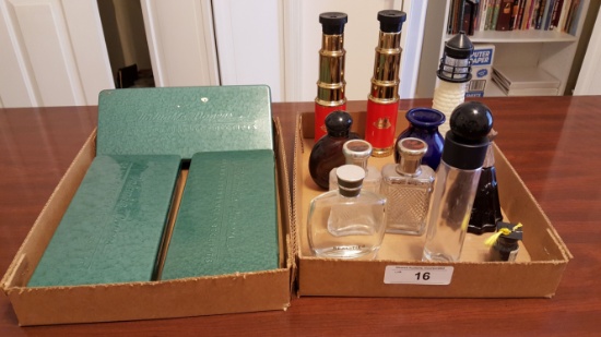 2 box lots with Cologne bottles and Valuable Papers Boxes