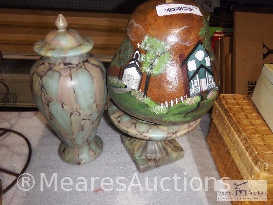 Vase, candle stand and gourd