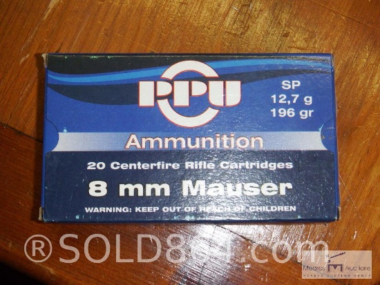 Full box - PPU 8mm Mauser cartridges - 196-grain