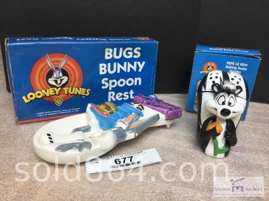 2 - Loony Tunes Spoon Rest and Baking Soda Container