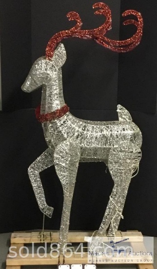 Silver Reindeer with Lights and Wood Stand