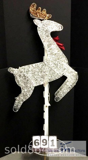 Silver Deer with Lights on Metal Stand