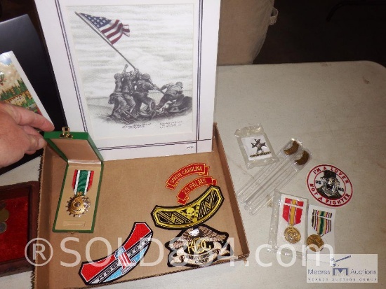 Harley Davidson patches and military collectibles