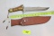 Large Hunting Knife w/Stag Handle and Leather Sheath.