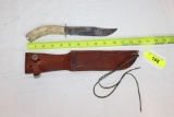 Tuf-Stag U.S.A. Made Knife w/Stag Handle & Leather Sheath.