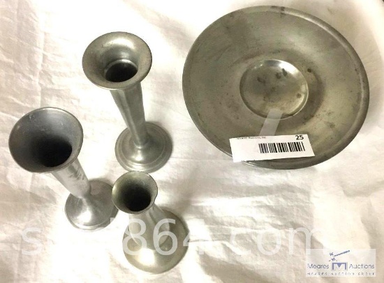 Pewter Dish and Vases