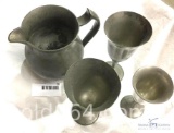 Pewter - 3 Goblets and Pitcher