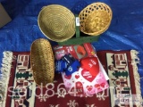 Lot - Assorted Baskets, Rug and Valentine Items